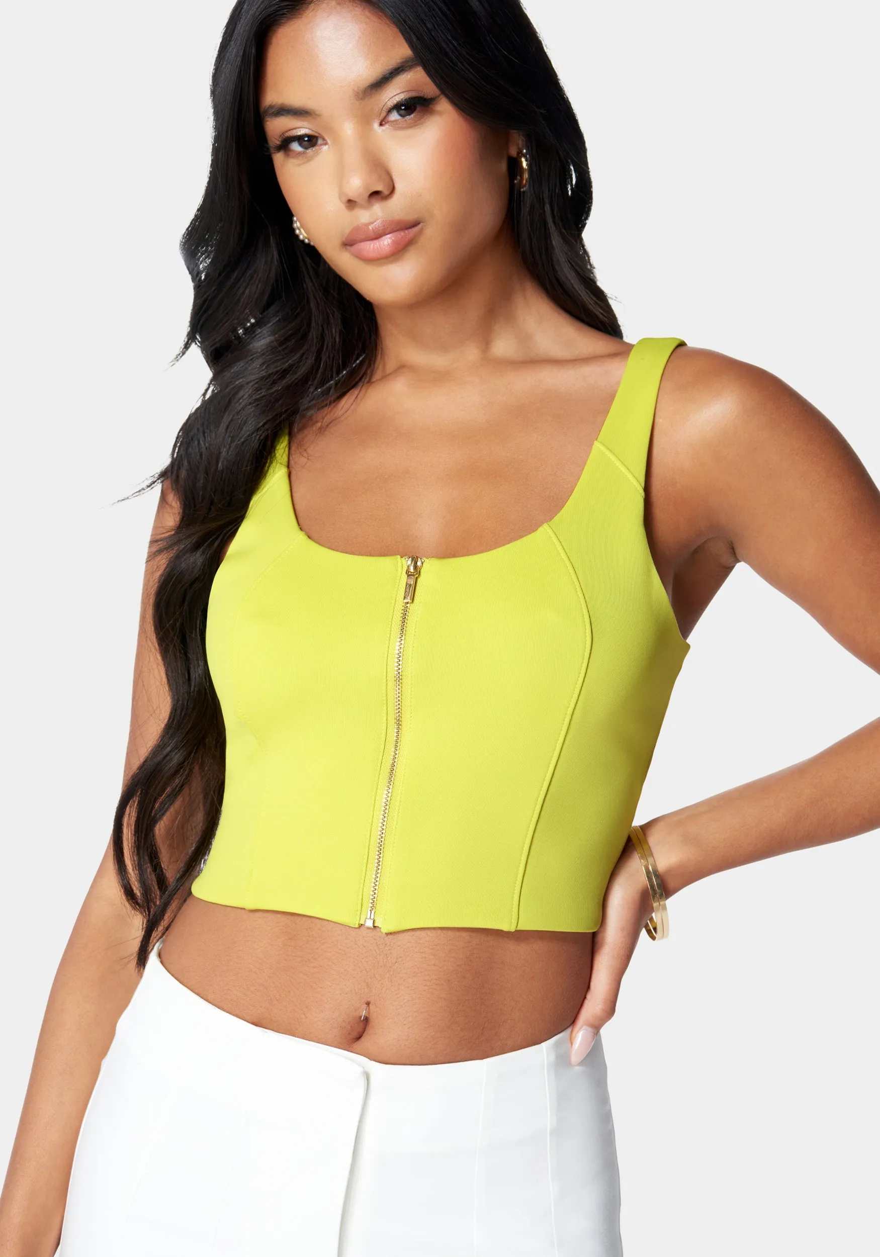 Sleeveless Front Zip Bustier Knit Top sold by Bebe