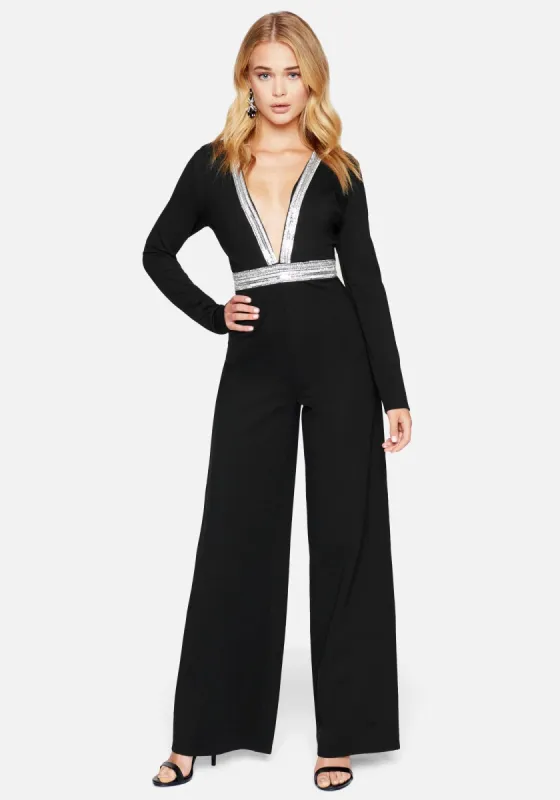 Jeweled Deep V Jumpsuit sold by Bebe