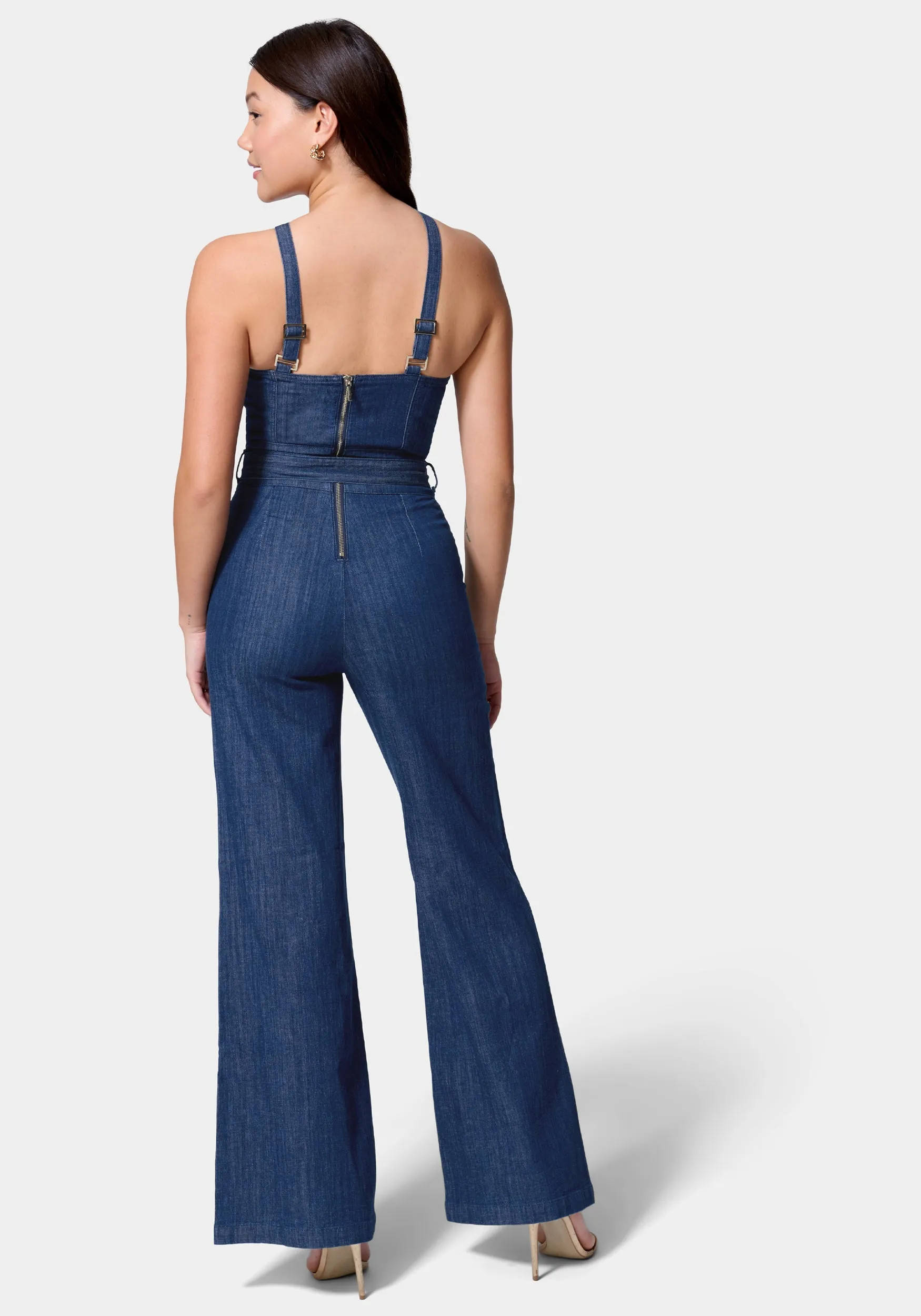Asymmetric Neckline Wide Leg Lightweight Denim Jumpsuit sold by Bebe product image thumbnail 2