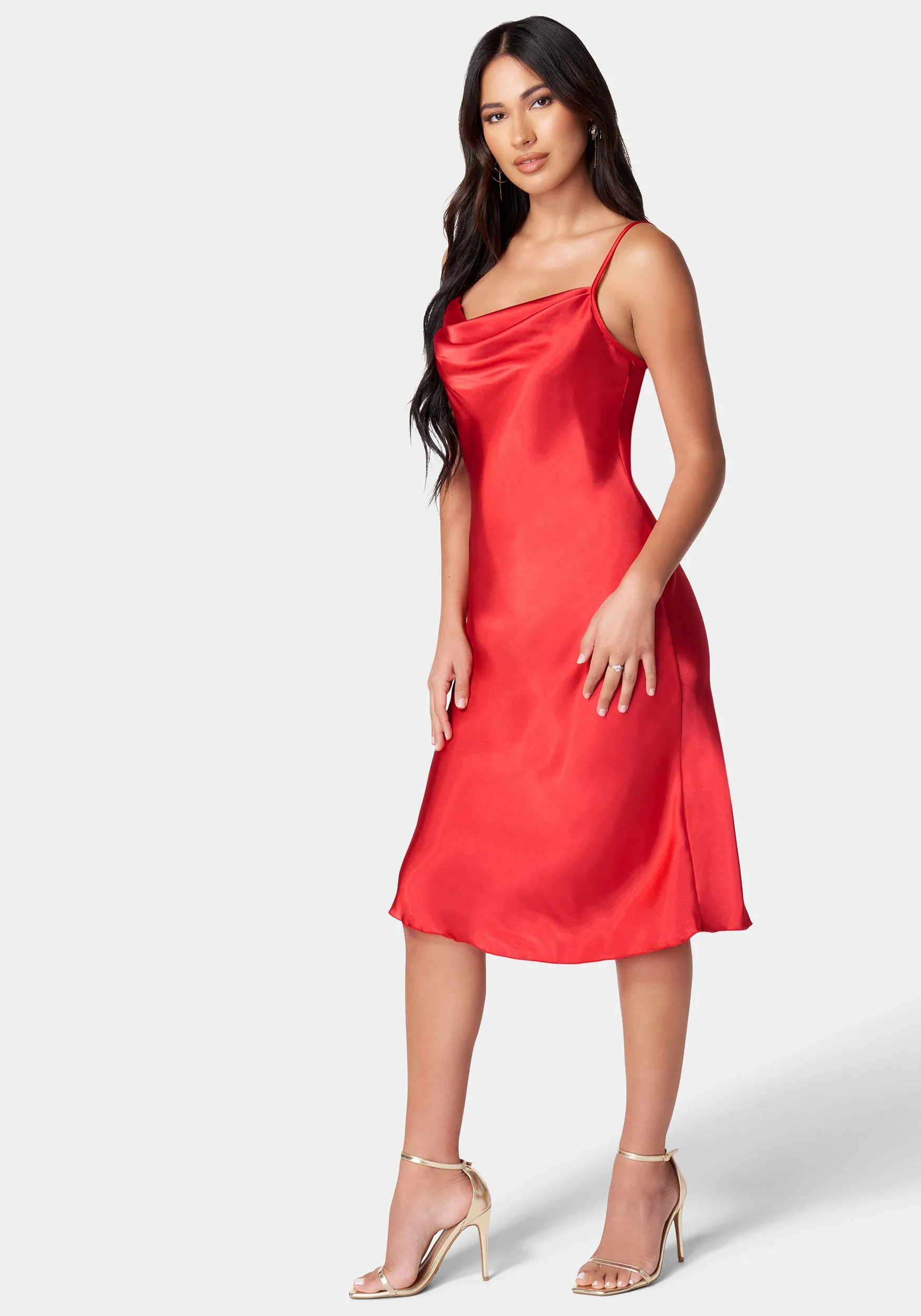 Satin Cowl Neck Slip Midi Dress sold by Bebe product image thumbnail 2