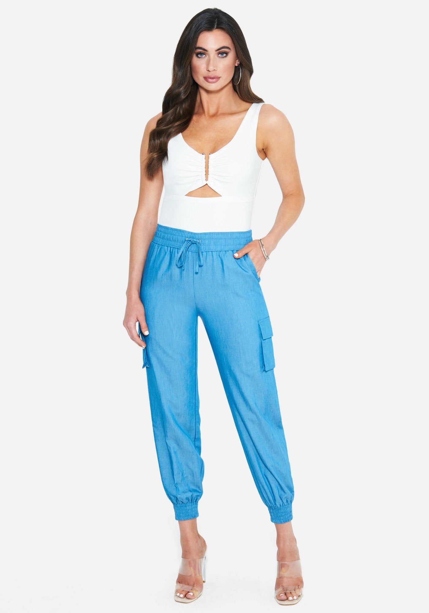 Chambray Smocked Cargo Joggers sold by Bebe product image thumbnail 2