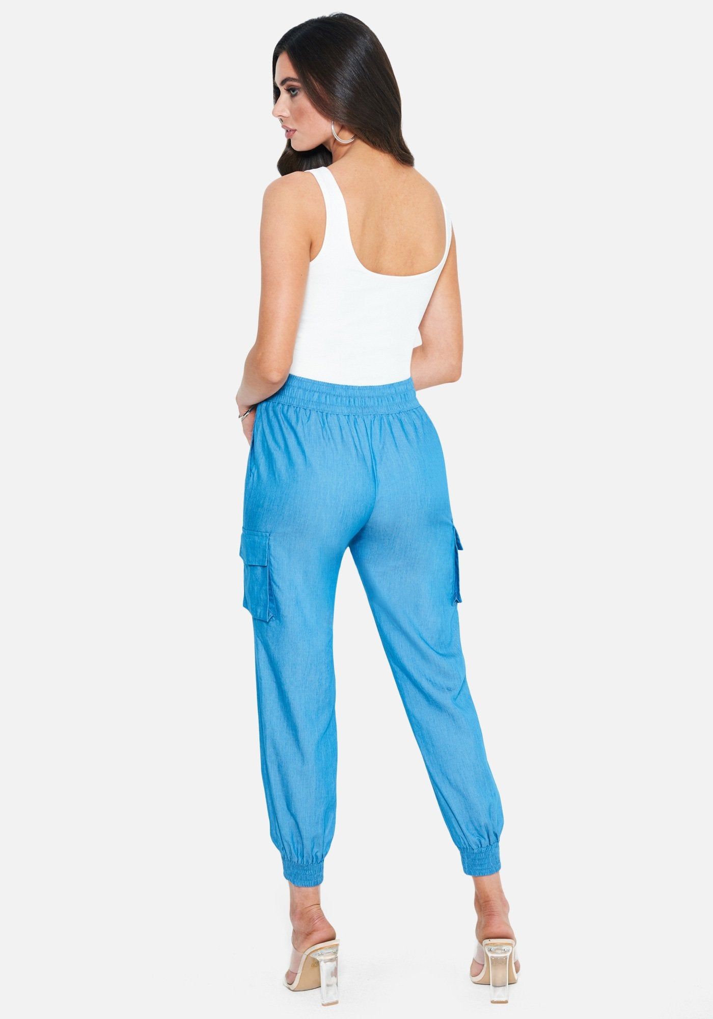 Chambray Smocked Cargo Joggers sold by Bebe product image thumbnail 3