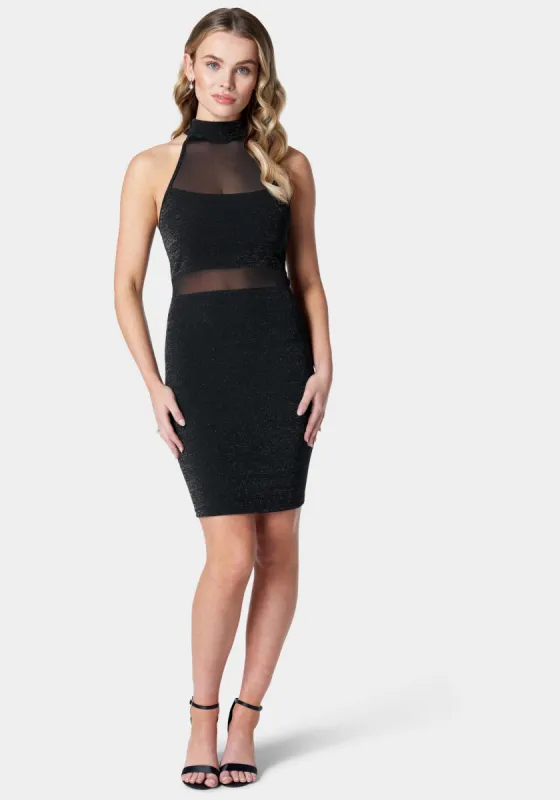 Mesh and Metallic Scuba Dress sold by Bebe