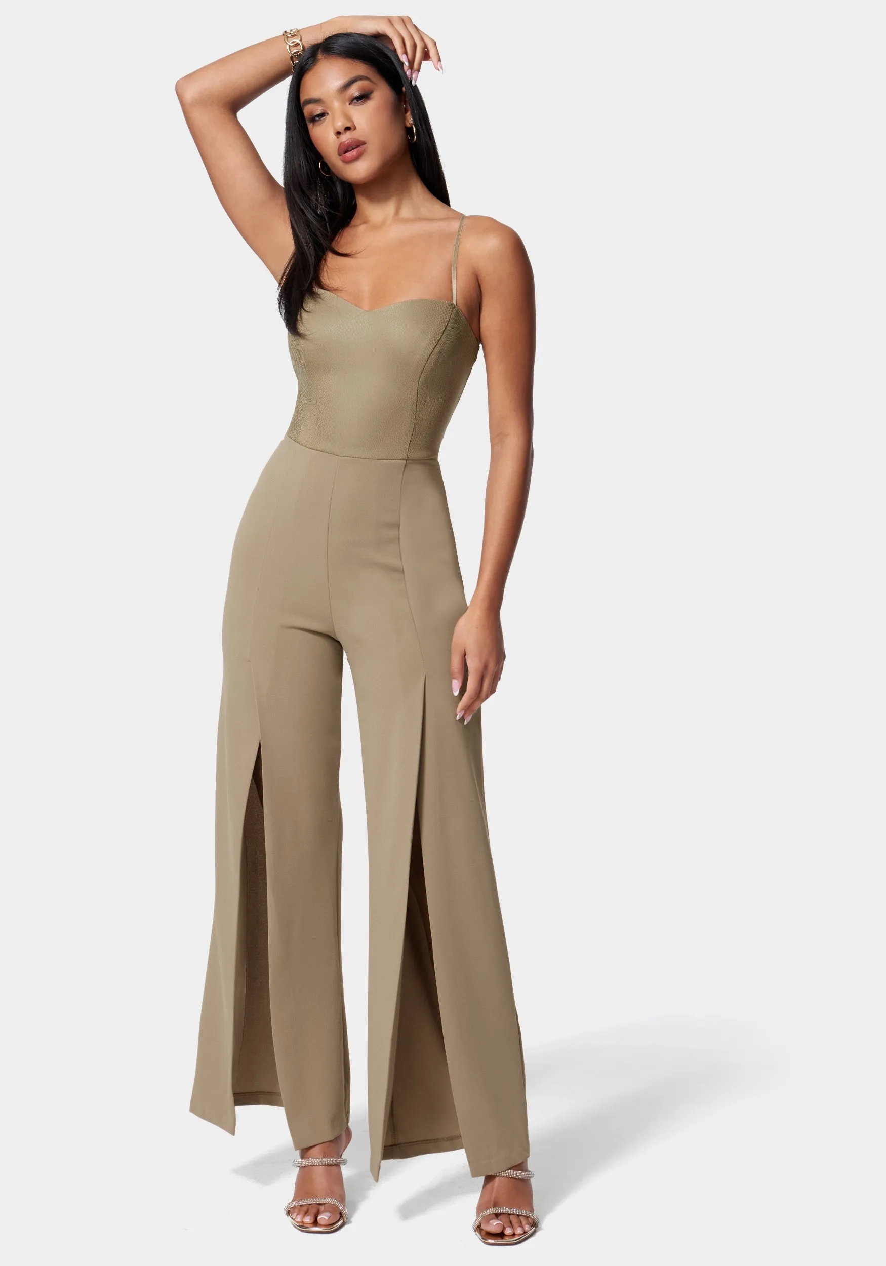 Vegan Leather Open Leg Jumpsuit sold by Bebe