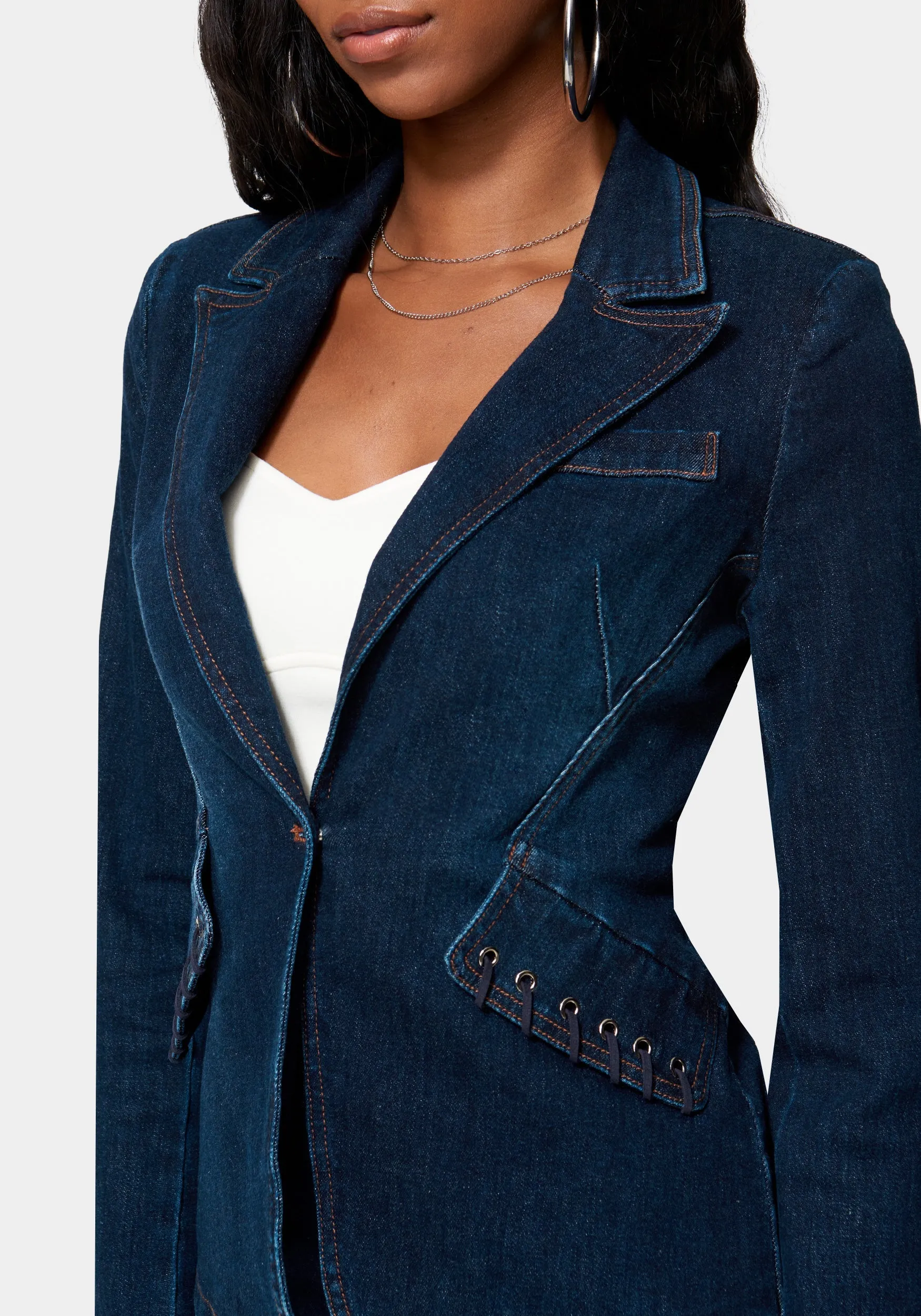 Eyelet Trim Tailored Denim Jacket sold by Bebe product image thumbnail 4