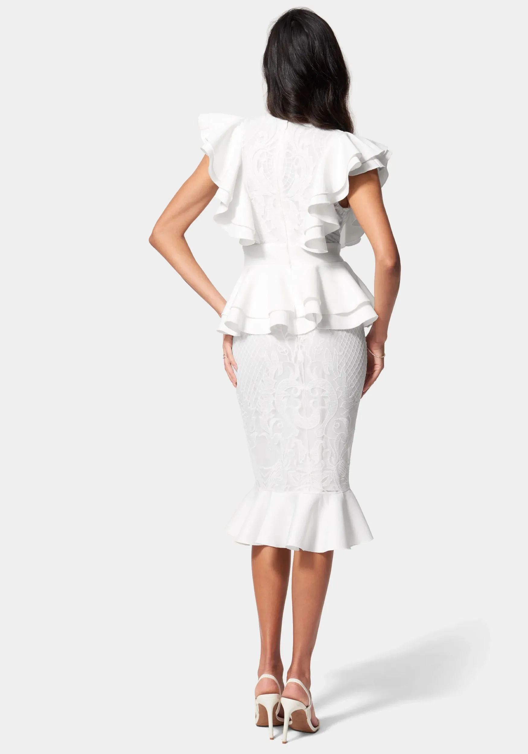 Lace Ruffle Peplum Pencil Dress sold by Bebe product image thumbnail 3