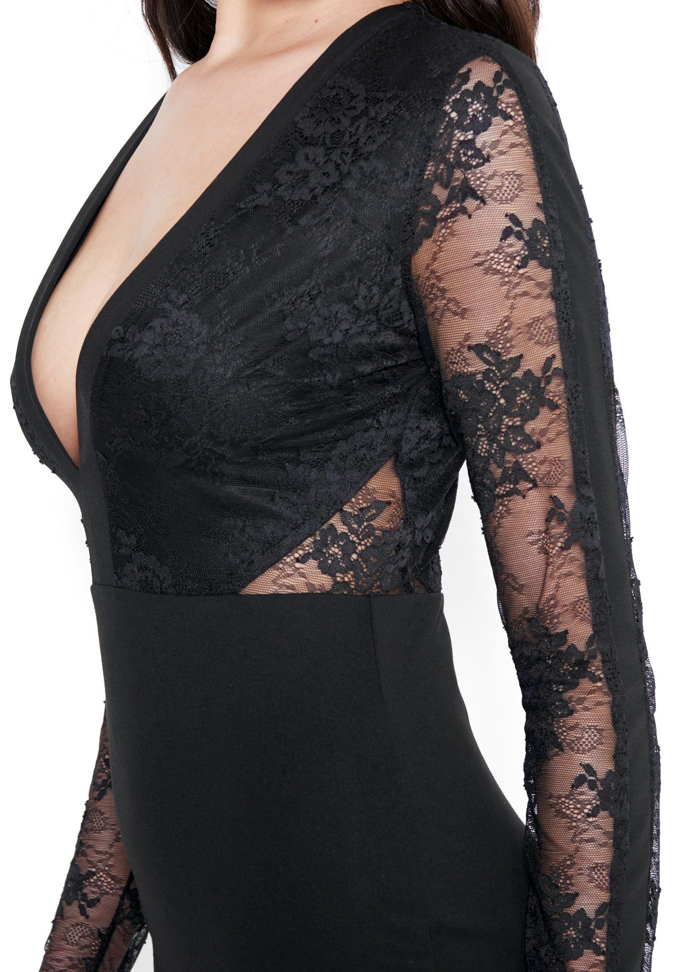 Plunge V Neck Lace Ponte Dress sold by Bebe product image thumbnail 4