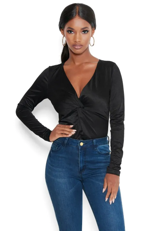 Front Knot Plunge Bodysuit sold by Bebe