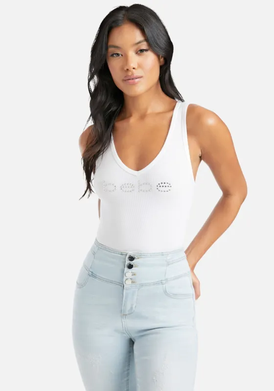 Crystal Logo V-Neck Tank Top sold by Bebe