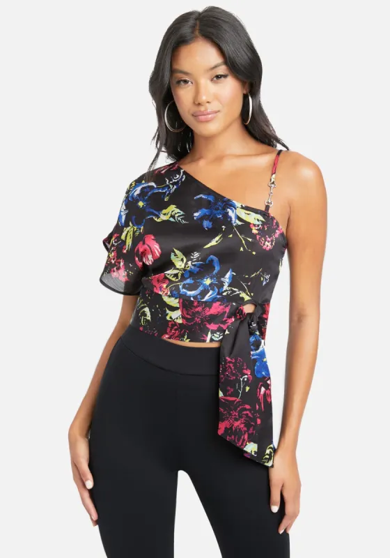 Printed Asymmetrical Shoulder Top sold by Bebe