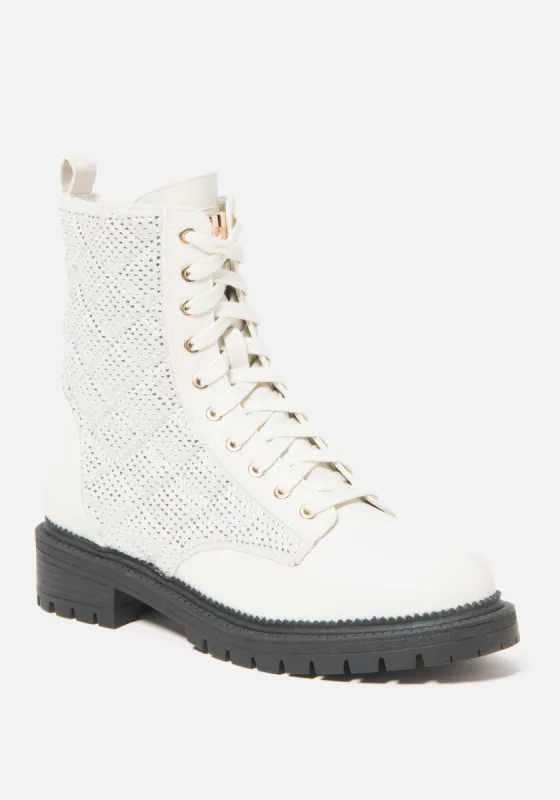 Dorienne Lace Combat Boots sold by Bebe