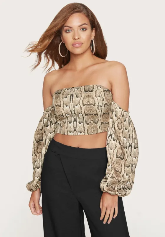 Print Blouson Sleeve Crop Top sold by Bebe