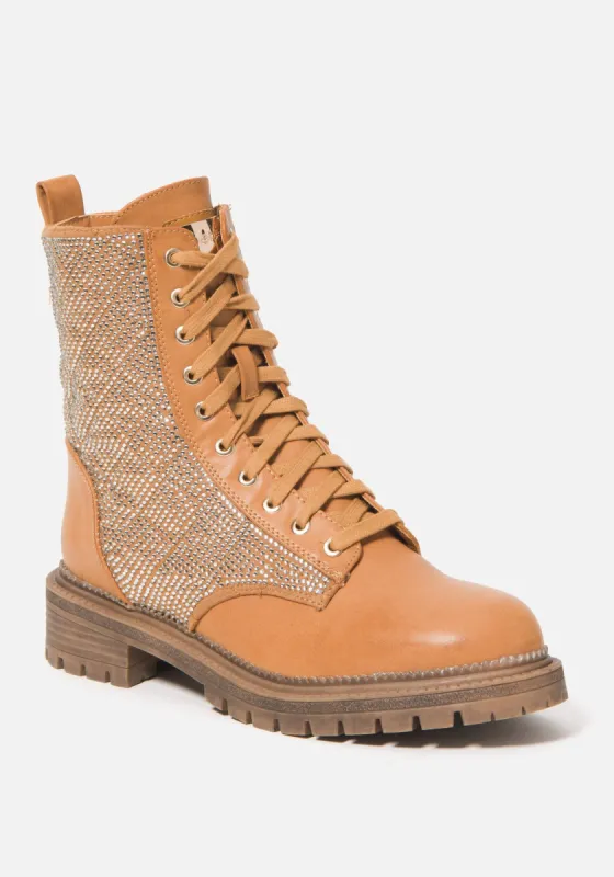 Dorienne Lace Combat Boots sold by Bebe