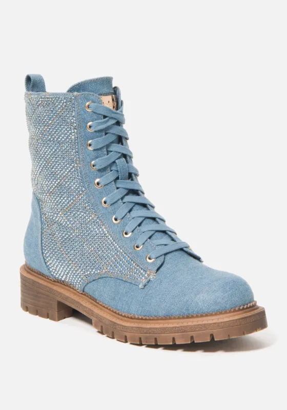 Dorienne Lace Combat Boots sold by Bebe