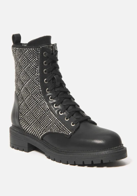 Dorienne Lace Combat Boots sold by Bebe