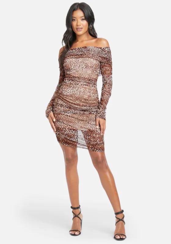 Printed Off Shoulder Mini Dress sold by Bebe