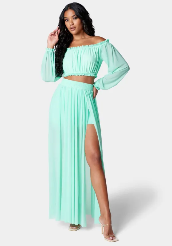 High Slit Two Piece Mesh Dress sold by Bebe