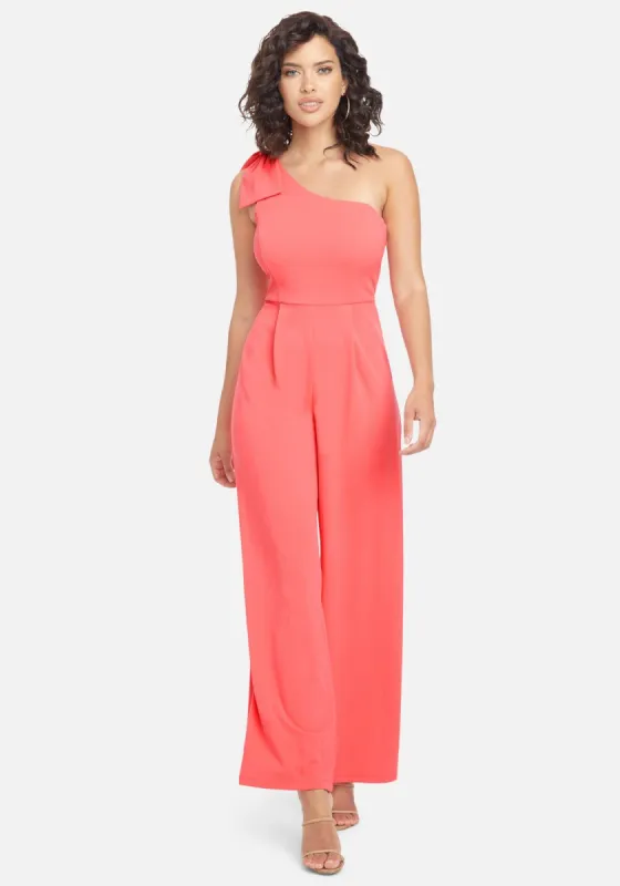 One Shoulder Bow Jumpsuit sold by Bebe