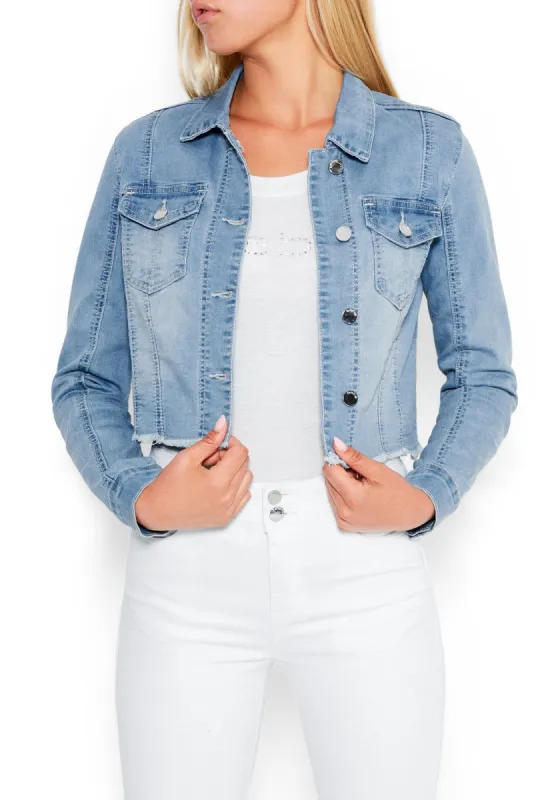 Bebe Logo Raw Hem Denim Jacket sold by Bebe