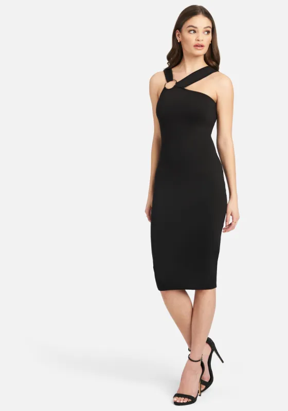 Ring Detail Asymmetrical Strappy Dress sold by Bebe