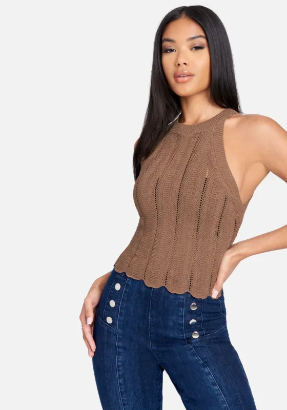 Scallop Hem Pointelle Sweater Halter Top sold by Bebe