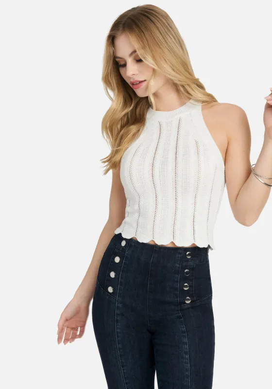 Scallop Hem Pointelle Sweater Halter Top sold by Bebe