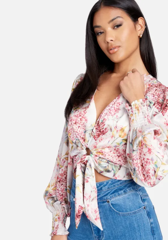 Printed Woven Self Tie Blouse sold by Bebe