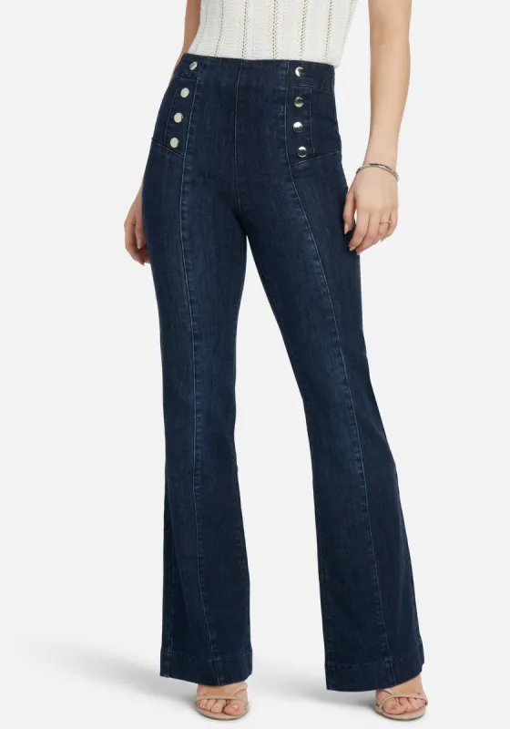 High Waist Button Detail Wide Leg Jeans sold by Bebe