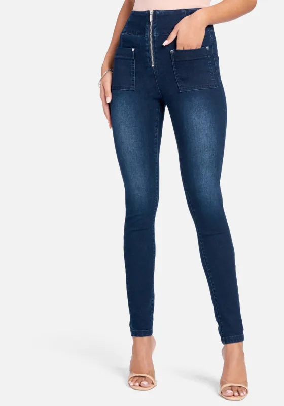 High Waist Zip Front Skinny Jeans sold by Bebe