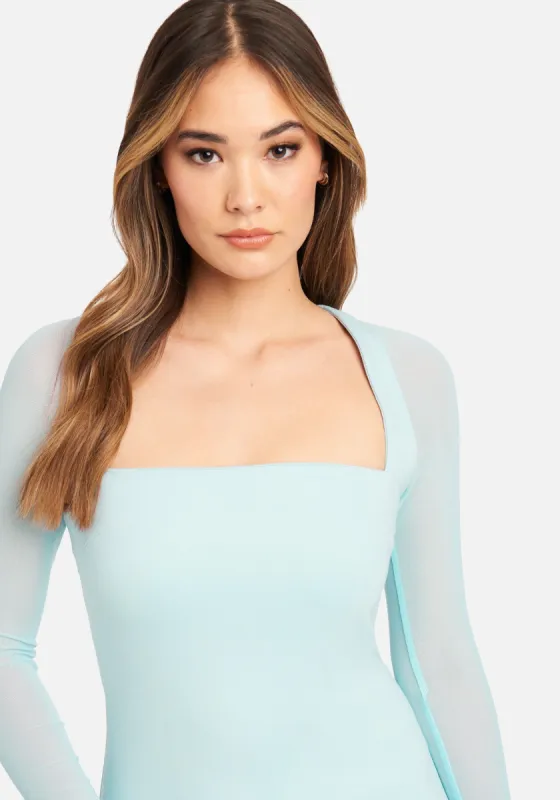 Square Neck Mesh Sleeve Dress sold by Bebe