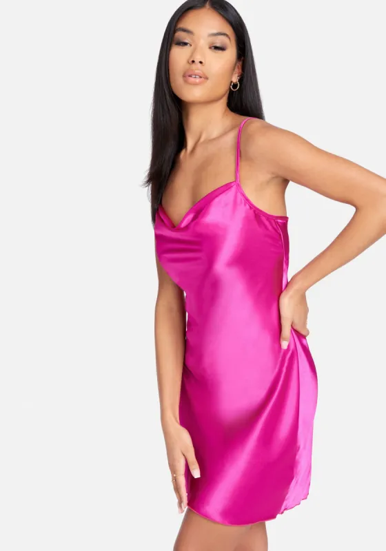 Satin Cowl Neck Slip Mini Dress sold by Bebe