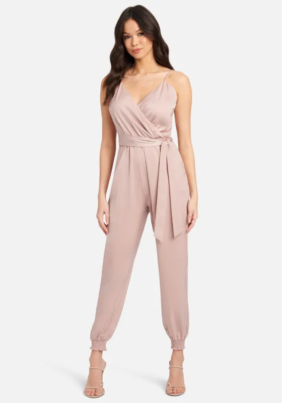 Satin Wrap Top Jumpsuit sold by Bebe