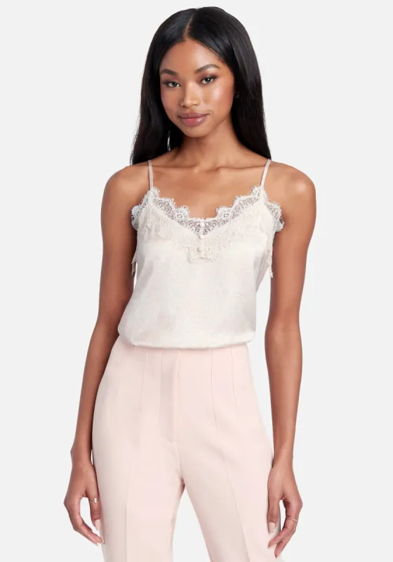Lace Front Detail Printed Satin Cami sold by Bebe