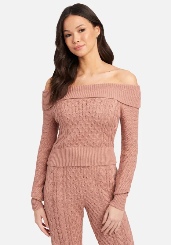 Off Shoulder Cable Knit Sweater Top sold by Bebe