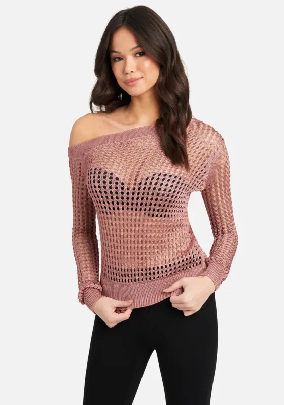 Open Knit Off Shoulder Sweater Top sold by Bebe