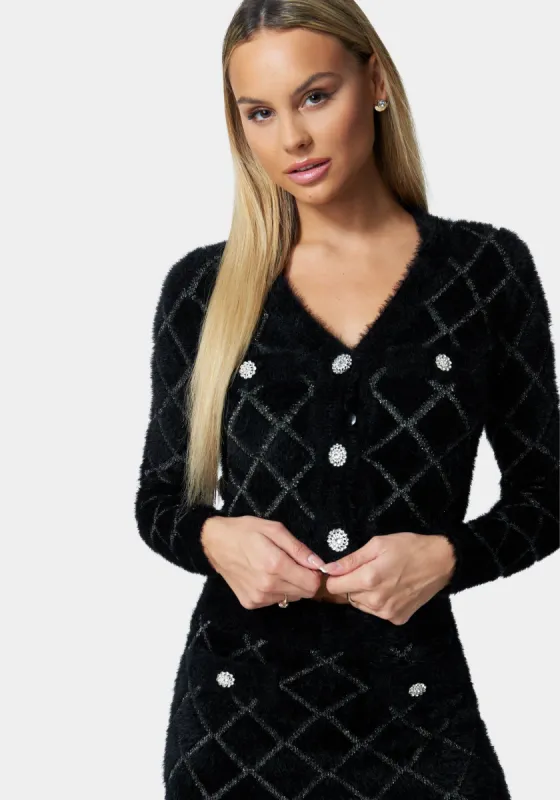Lurex Fuzzy Knit Cardigan sold by Bebe