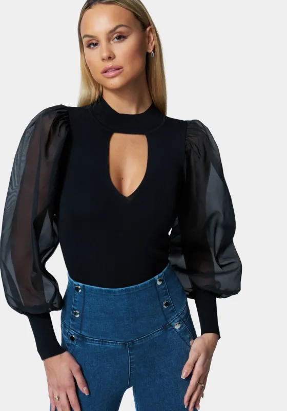 Organza Sleeve Key Hole Sweater sold by Bebe