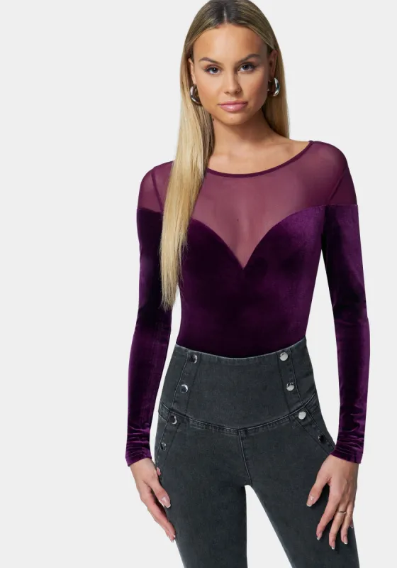 Velour Sweetheart Mesh Illusion Bodysuit sold by Bebe
