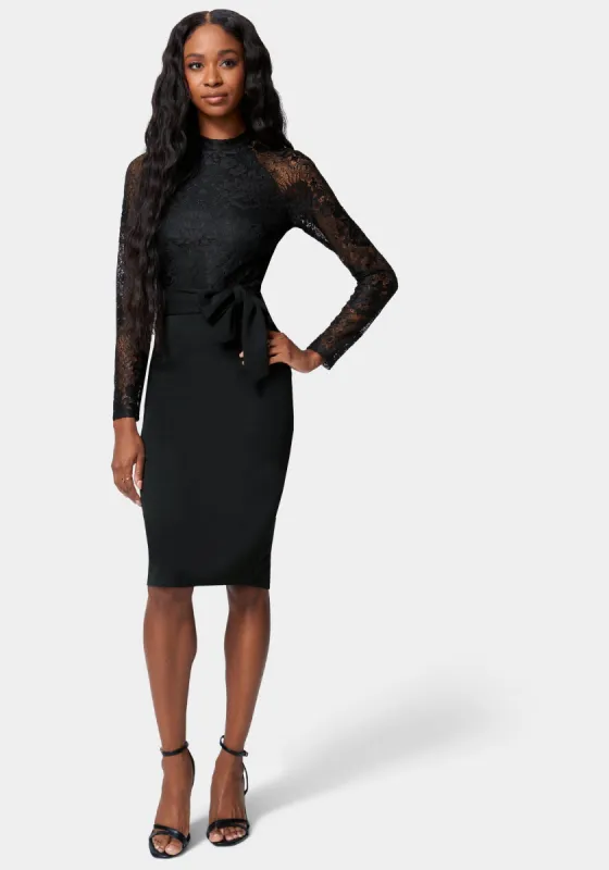 Lace And Crepe Pencil Dress sold by Bebe
