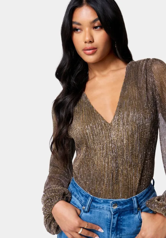 Lurex Puff Sleeve Bodysuit sold by Bebe