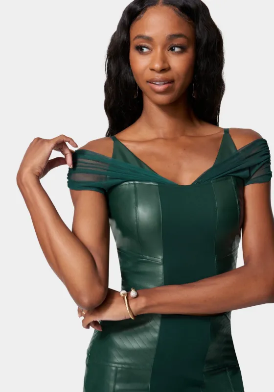 Stitch Detail Vegan Leather And Mesh Combo Top sold by Bebe