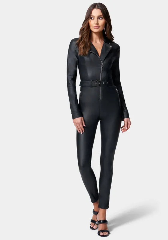 Moto Style Skinny Denim Jumpsuit sold by Bebe