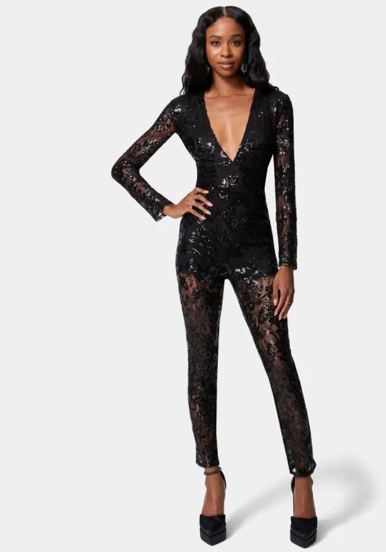 Sparkle Lace Knit Catsuit sold by Bebe