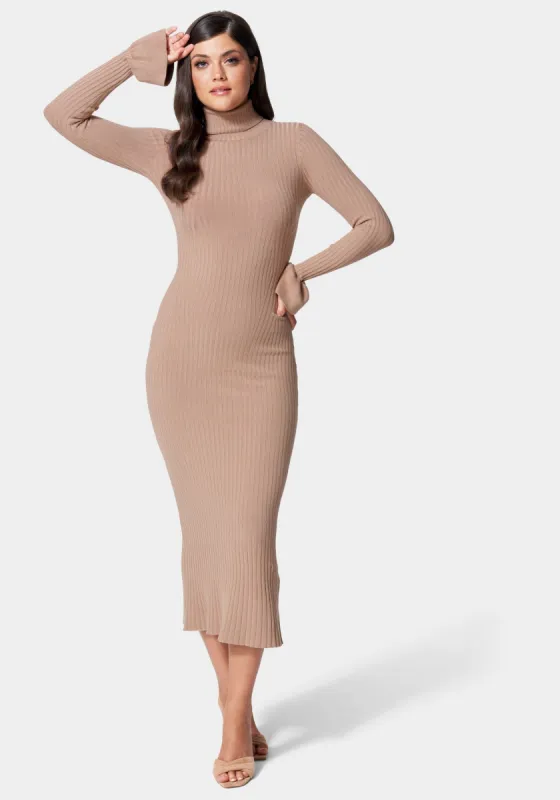 Bell Sleeve Turtleneck Midi Dress sold by Bebe
