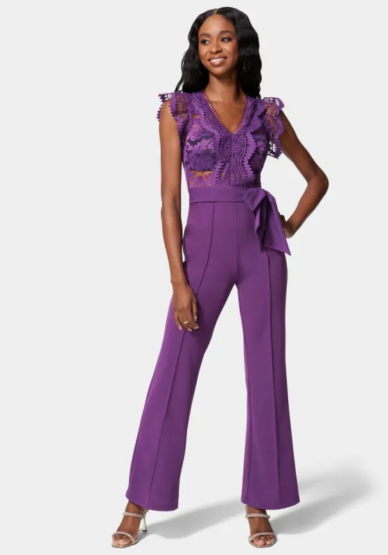 Lace Top Wide Leg Jumpsuit sold by Bebe
