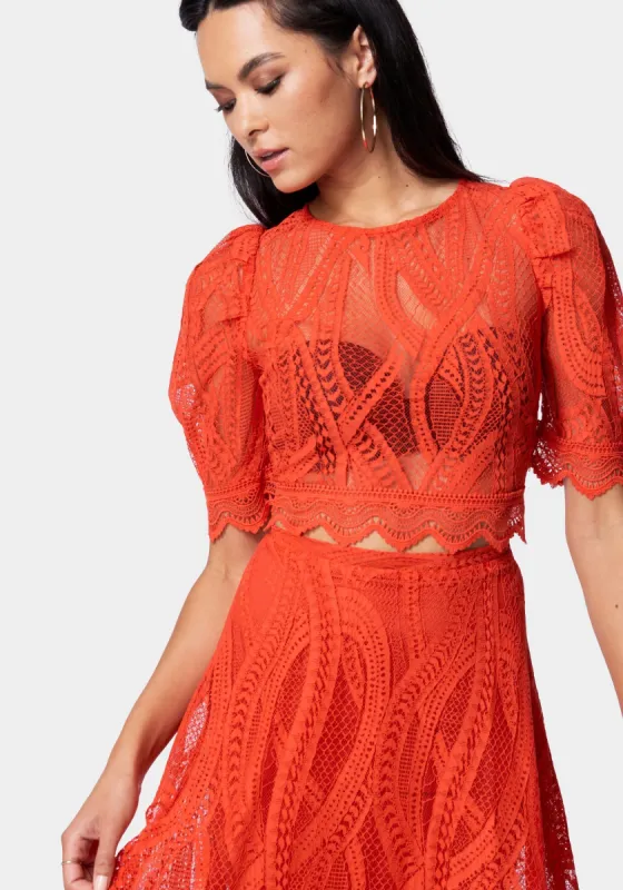 Corded Lace Puff Sleeve Top sold by Bebe