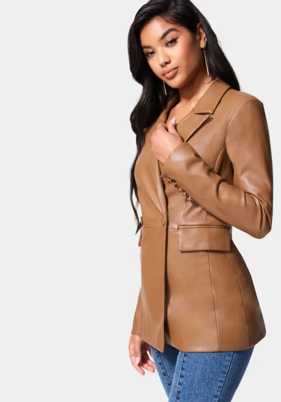 Vegan Leather Tailored Jacket sold by Bebe