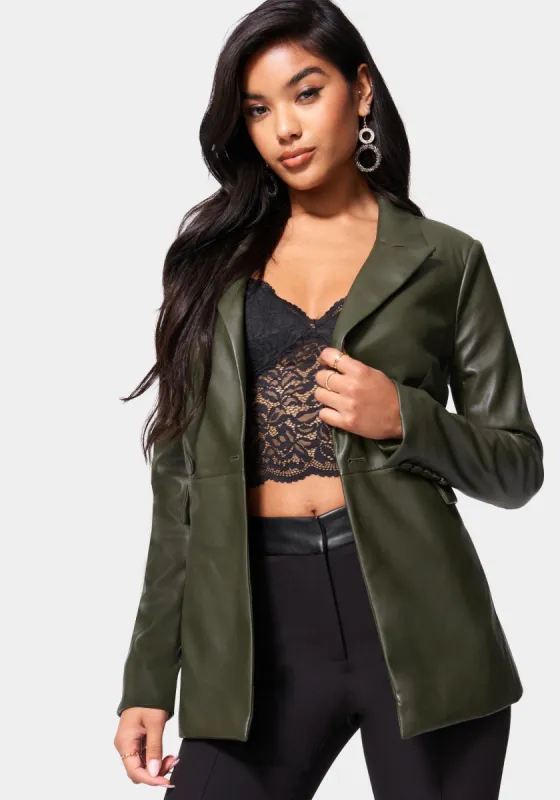 Vegan Leather Tailored Jacket sold by Bebe