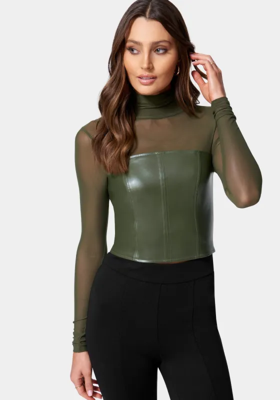 Vegan Leather Mesh Bustier Top sold by Bebe