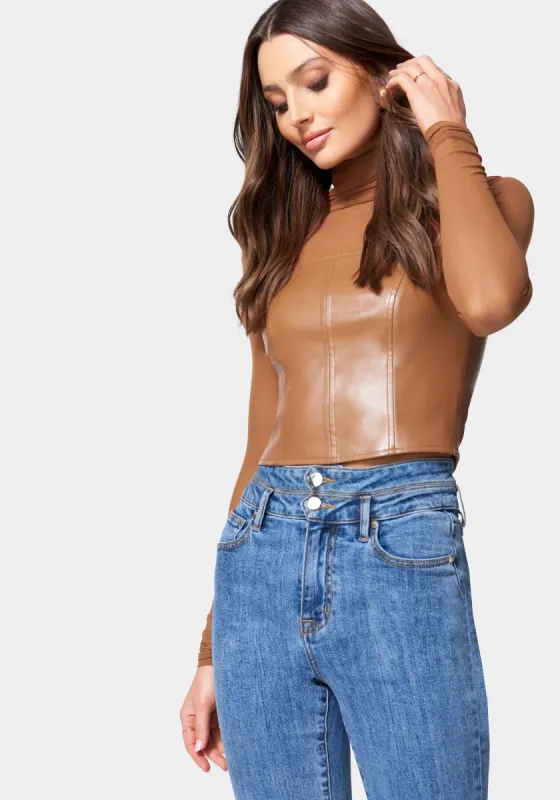 Vegan Leather Mesh Bustier Top sold by Bebe